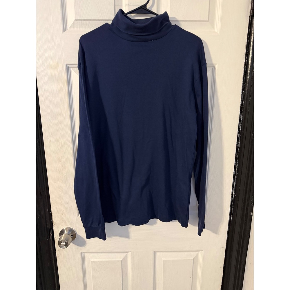 Eddie Bauer Mens Navy Blue Turtleneck Long Sleeve 100% Cotton Made in USA Large